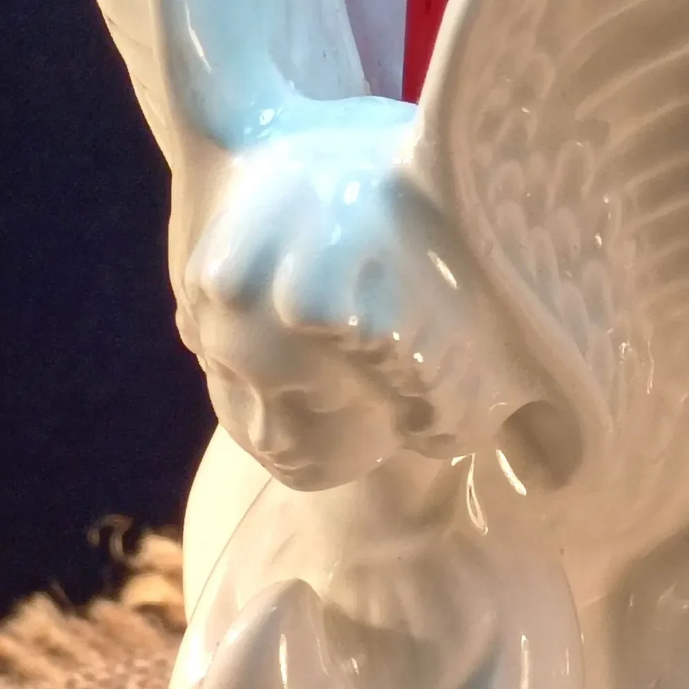 2 Vintage White Ceramic Angel Taper Candle Christmas Candlestick Holders 6